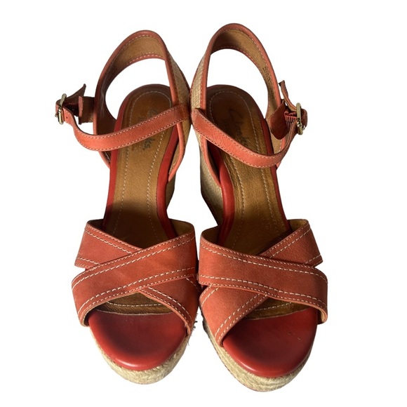 Clarks Coral Amelia Air Wedge Heel Sandals Peep Toe Leather Espadrilles Strap - Picture 4 of 8